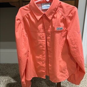 Columbia Orange Button Down Shirt Lightweight Cotton